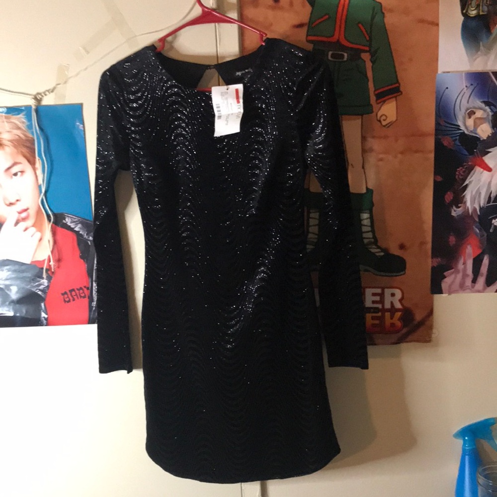 Sequin heart black dress